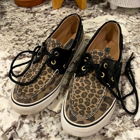 Sperry Topsiders Women's Leopard Canvas Black Patent Leather Boat Shoes … - Picture 11 of 11